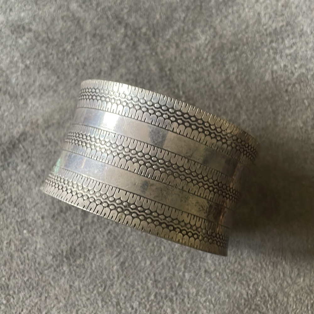 Vintage Asian Silver Tone Wide Patterned Cuff - Picture 2 of 8
